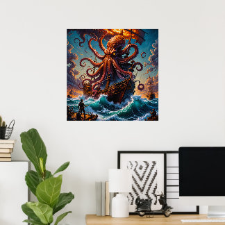 Poster La créature monstre marin Kraken Fantastique Horre
