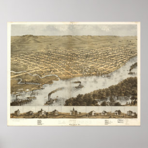 Poster La Crosse WI 1867 Carte panoramique antique