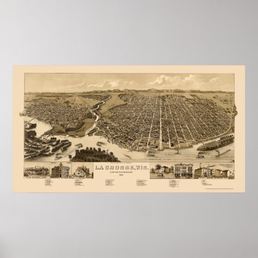 Poster La Crosse, WI Carte Panoramique -1887 (Devant)