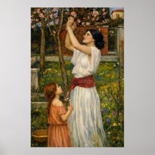 Poster La Cueillette des Fleurs d'Amandier par Waterhouse