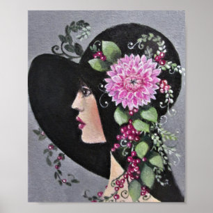 Poster La Dame Dans Un Casquette Décoratif