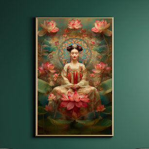 Poster La déesse bouddhiste Quan Yin Pink Lotus Art