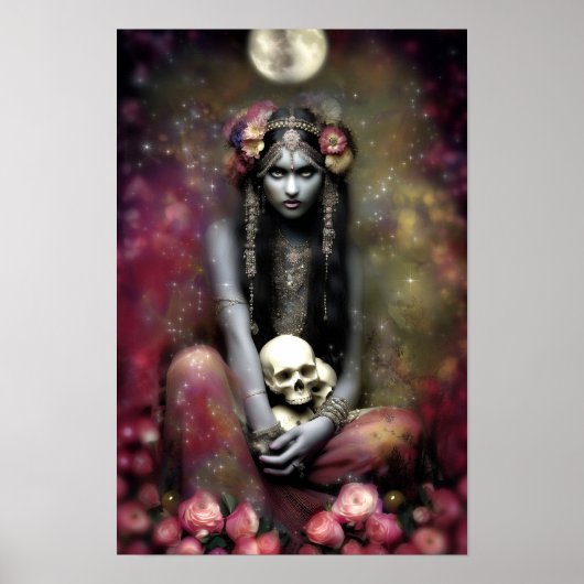 Poster La déesse Kali Ma Crâne florale Art Nouveau (Devant)