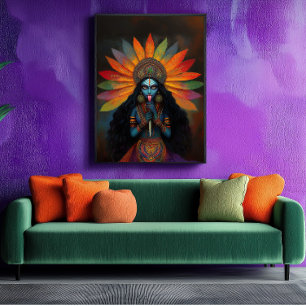Poster La déesse Kali Surreal Rainbow Portrait Peinture A