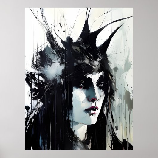 Poster La déesse Peinture d'encre noire (Devant)