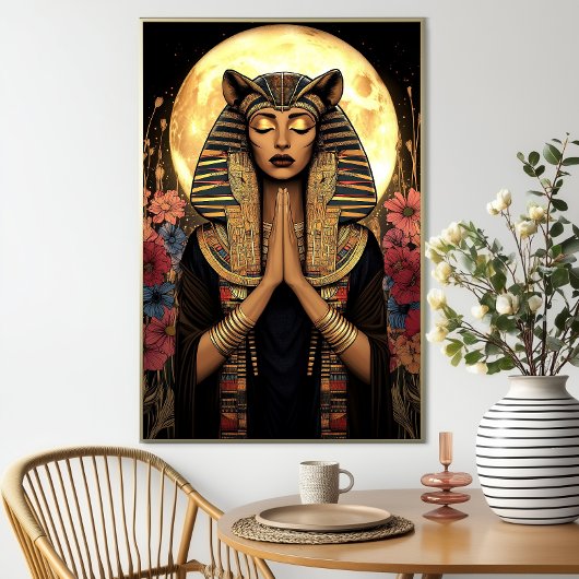 Poster La déesse Sekhmet : Imaginaire foncé fleuri égypti
