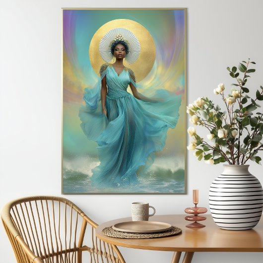 Poster La déesse Yemoja Luxuriante Turquoise Gold