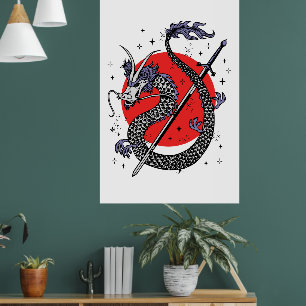 Poster La défiance du dragon : une œuvre d'art chinoise m