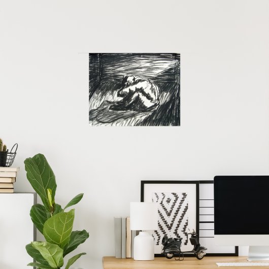 Poster La dépression seule dans une chambre sombre dessin (Bureau à domicile)