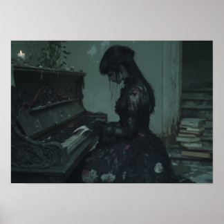 Poster La Dernière Nocturne | Gothique Girl au piano en r