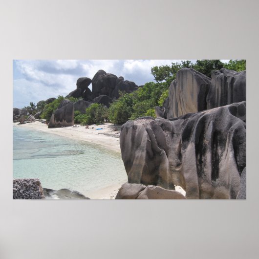 Poster La Digue, Seychelles, Plage, Rochers (Devant)