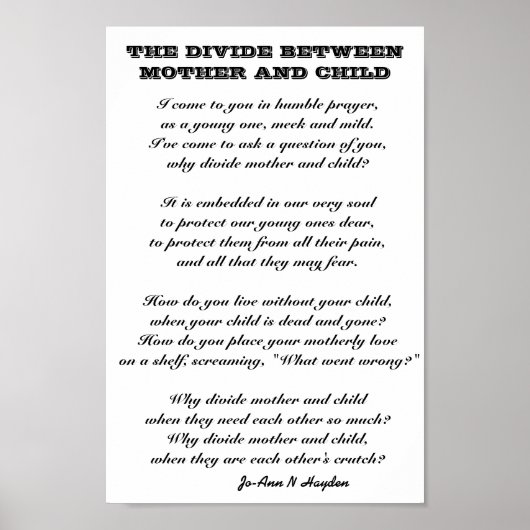 POSTER LA DIVISATION ENTRE MÈRE ET ENFANT (Devant)