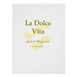 Poster La Dolce Vita jaune mariage couple Nom date glit