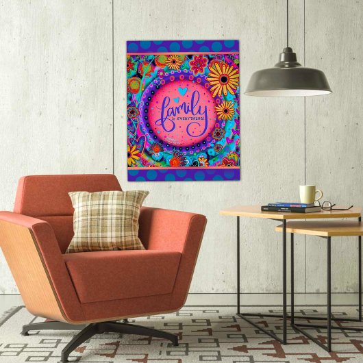 Poster La Famille Est Tout Floral Rose Inspirant