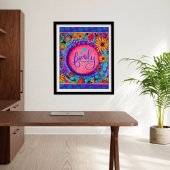 Poster La Famille Est Tout Floral Rose Inspirant