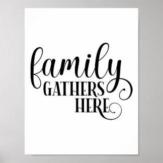 Poster La famille moderne se réunit ici citant la typogra