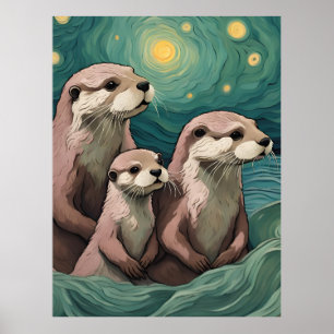 Poster La famille Otter dans un océan étoilé