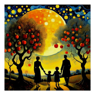 Poster La famille regarde le ciel nocturne