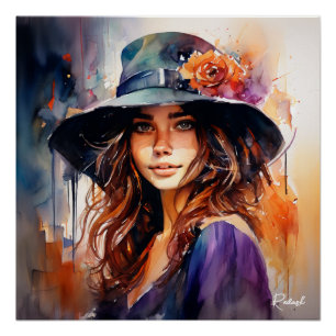 Poster La femme au chapeau : Portrait de grâce vibrante