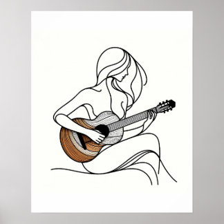 Poster La Femme avec la Guitare - Minimalist Line Art