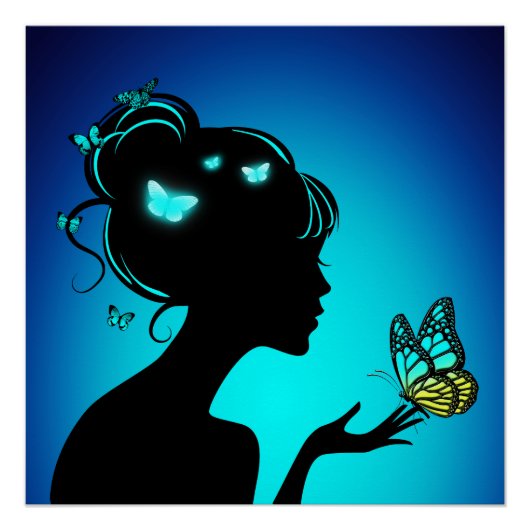 Poster La femme papillons bleues (Devant)