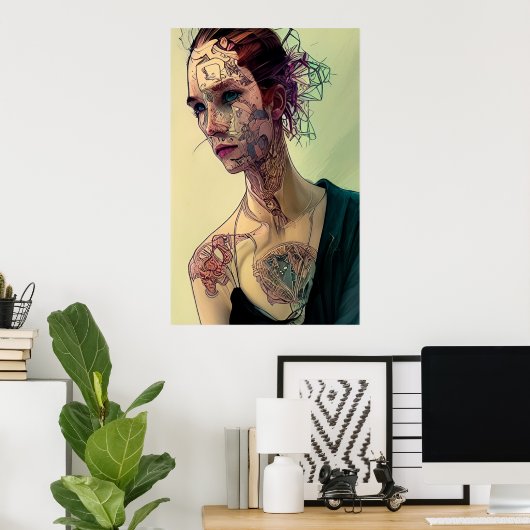 Poster La fille aux tatouages cybernétiques (Bureau à domicile)