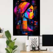 Poster La fille avec une oreille perle réinterprétée Neon (Bureau à domicile)