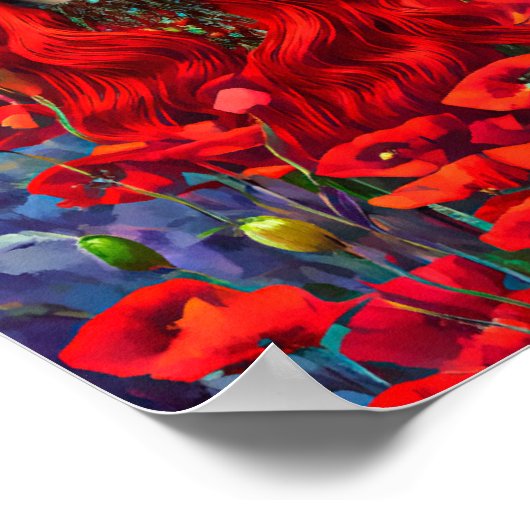 Poster La Fille Cachée Dans Le Champ De Fleurs De Pavot (Coin)