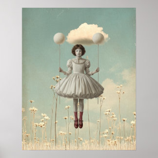 Poster La Fille et son Nuage | Art Surréaliste de Livre d