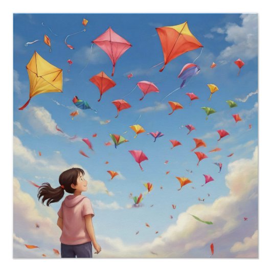Poster la fille qui regarde les cerfs-volants (Devant)