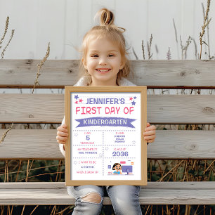 Poster La fille revient à l'école violet et rose