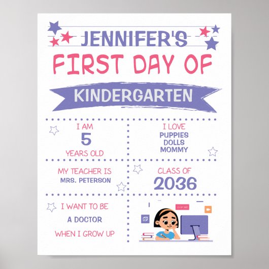 Poster La fille revient à l'école violet et rose (Devant)