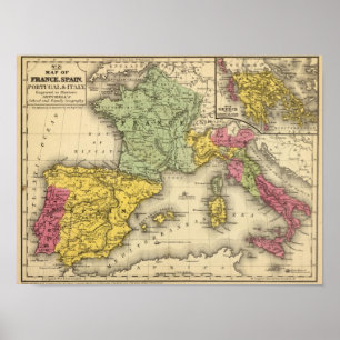 Poster La France, Espagne, Portugal, Italie