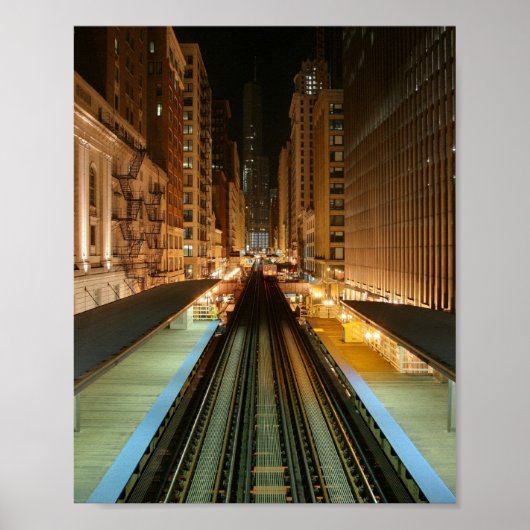 Poster La gare de Chicago 'L' de nuit (Devant)