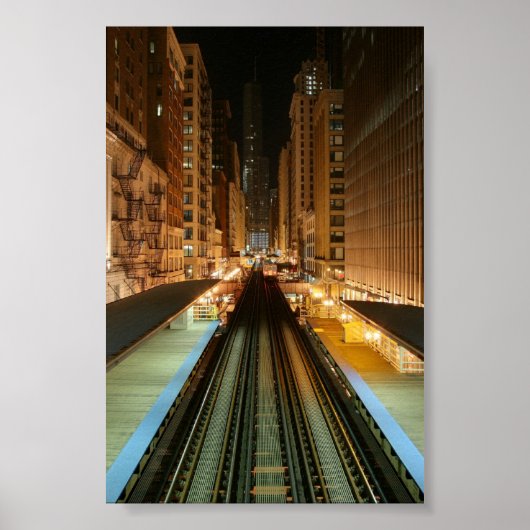 Poster La gare de Chicago 'L' de nuit (Devant)