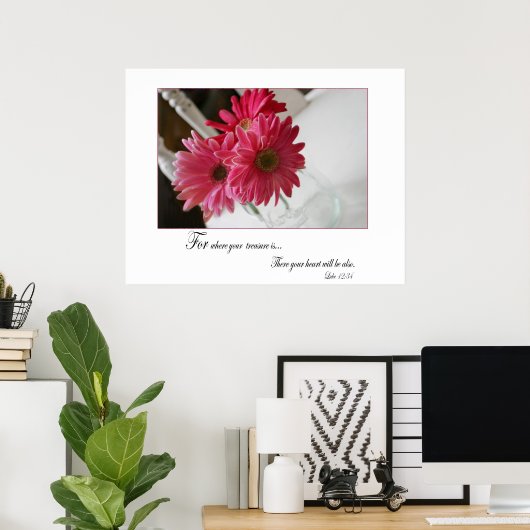 Poster La gerbera rose marguerite citation religieuse (Bureau à domicile)