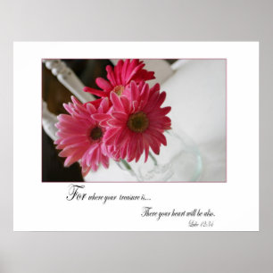 Poster La gerbera rose marguerite citation religieuse