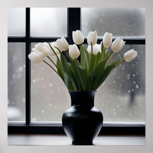 Poster "La grâce de l'hiver : Tulipes blanches dans un va (Devant)