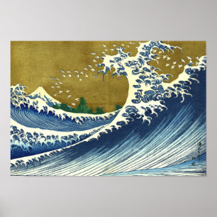 Poster La grande couleur des vagues   Hokusai  