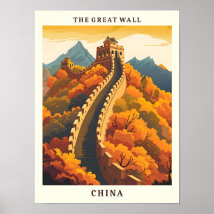 Poster La Grande Muraille Chine Élégant Vintage voyage d'