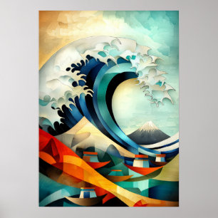 Poster La Grande Vague au large de Kanagawa - Cubiste Min