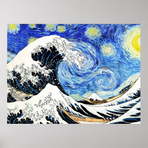 Poster La Grande Vague au large de Kanagawa dans une nuit