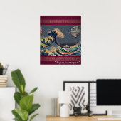 Poster La grande vague avec une lune pixelisée/pixelisée (Bureau à domicile)