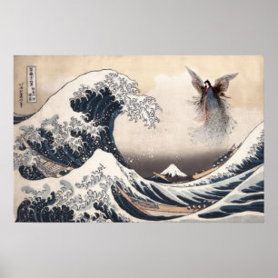 Poster La Grande Vague de Kanagawa avec la Fée de la Lune