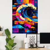 Poster La Grande Vague réinterprétée en abstraction (Bureau à domicile)