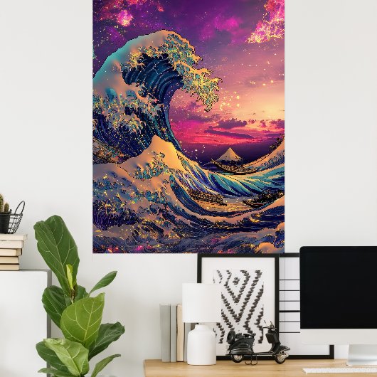Poster La Grande vague Synthwave Cyberpunk Artwork (Bureau à domicile)