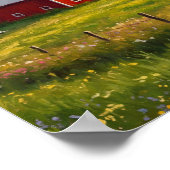 Poster La grange rouge au coucher du soleil (Coin)