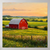 Poster La grange rouge au coucher du soleil (Devant)