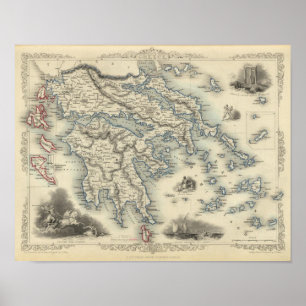 Poster La Grèce avec des cartes d'encart de Corfou et de