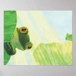Poster La grenouille verte aux gros yeux derrière le pavé